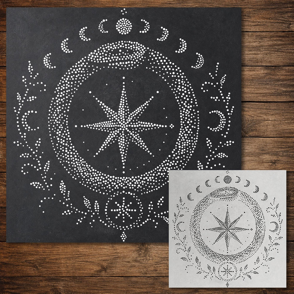 Celestial Ouroboros Stipple Art Stencil | Realistic Mylar Wall Art, Crafts (Large - 300mm / 12" approx)