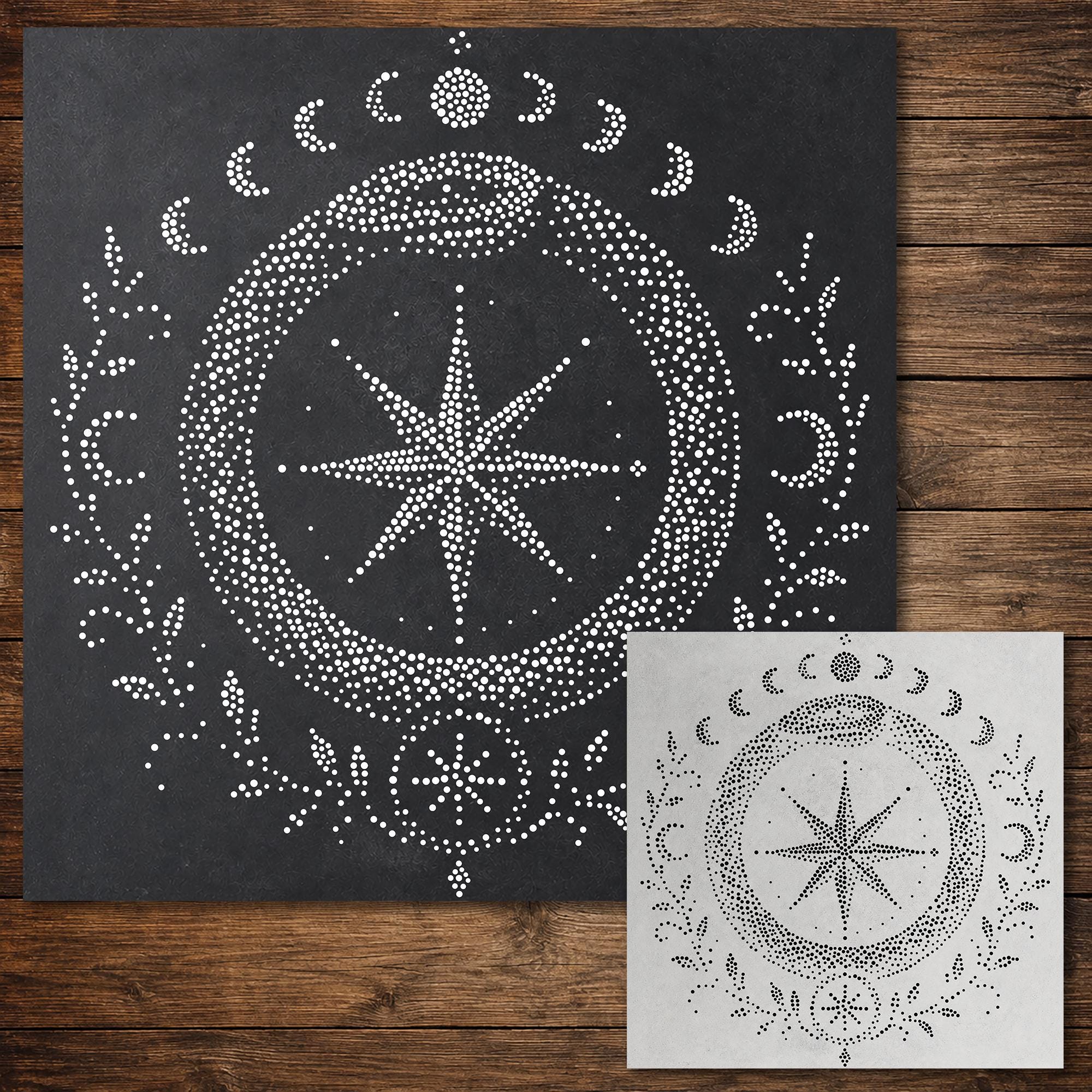 Celestial Ouroboros Stipple Art Stencil | Realistic Mylar Wall Art, Crafts (Large - 300mm / 12" approx)