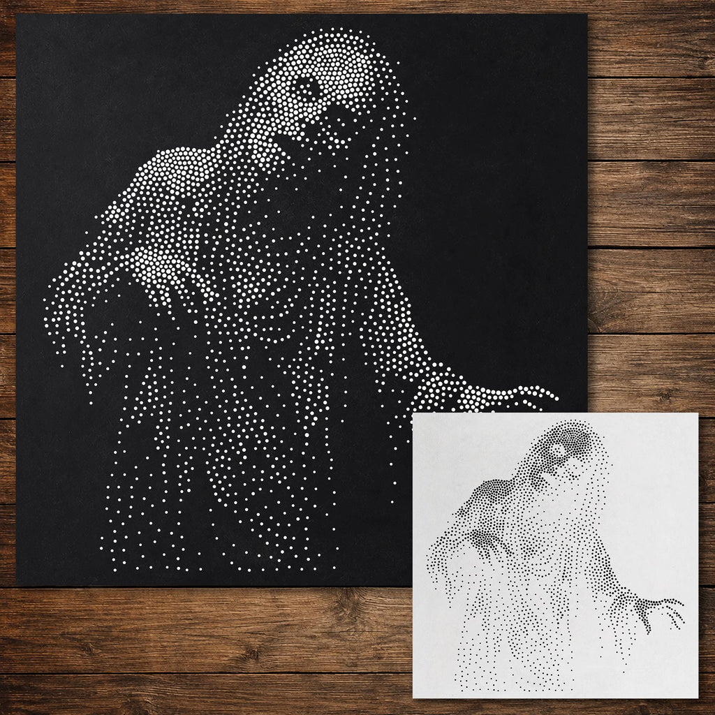 Creepy Zombie Stipple Art Halloween Stencil | Realistic Mylar Wall Art, Crafts (Large - 300mm / 12" approx)