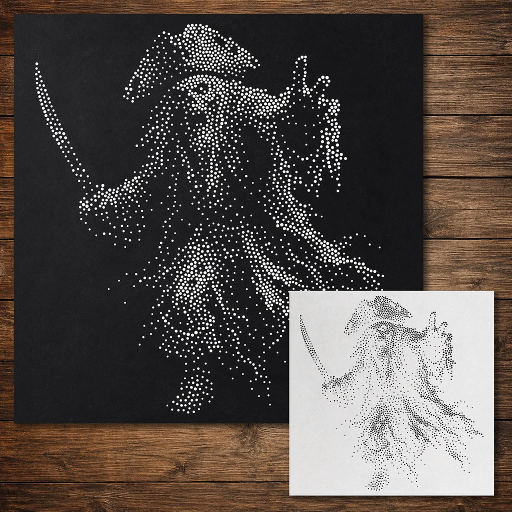 Undead Pirate Ghost Stipple Art Halloween Stencil | Realistic Mylar Wall Art, Crafts (Large - 300mm / 12" approx)