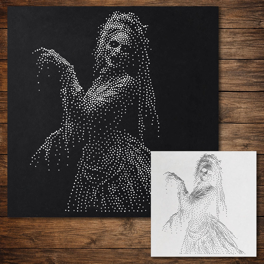 Victorian Lady Ghost Stipple Art Halloween Stencil | Realistic Mylar Wall Art, Crafts (Large - 300mm / 12" approx)