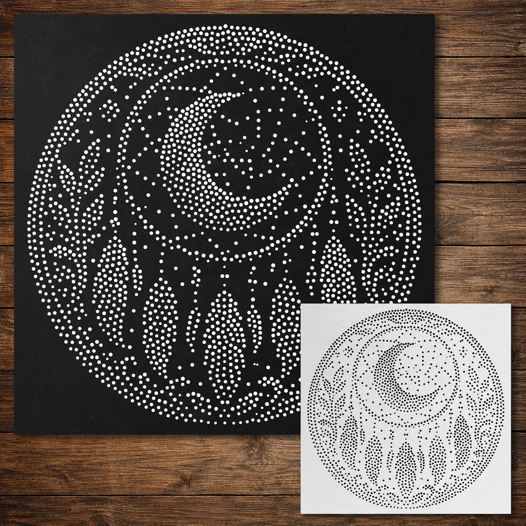 Moonlit Dreamcatcher Medallion Stipple Art Stencil | Realistic Mylar Wall Art, Crafts (Large - 300mm / 12" approx)