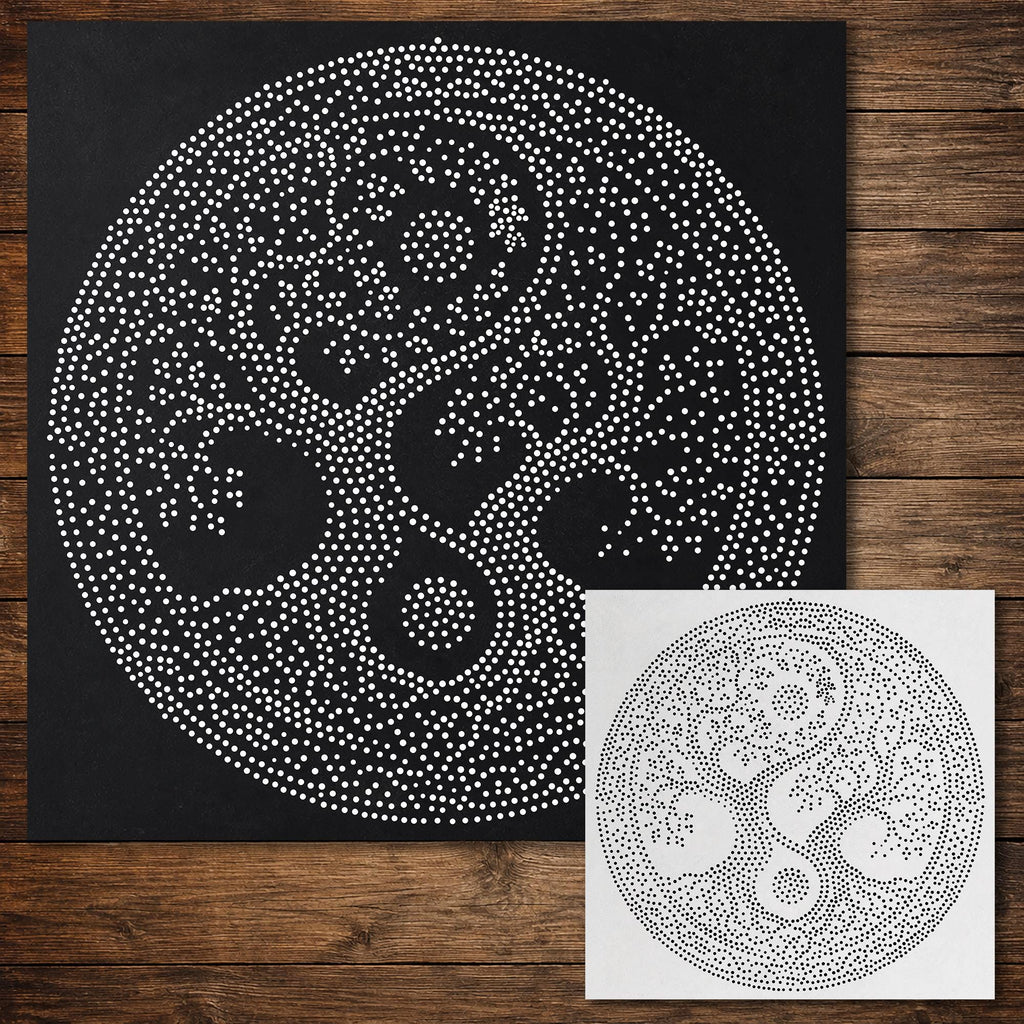 Intricate Yin Yang Tree Medallion Stipple Art Stencil | Realistic Mylar Wall Art, Crafts (Large - 300mm / 12" approx)