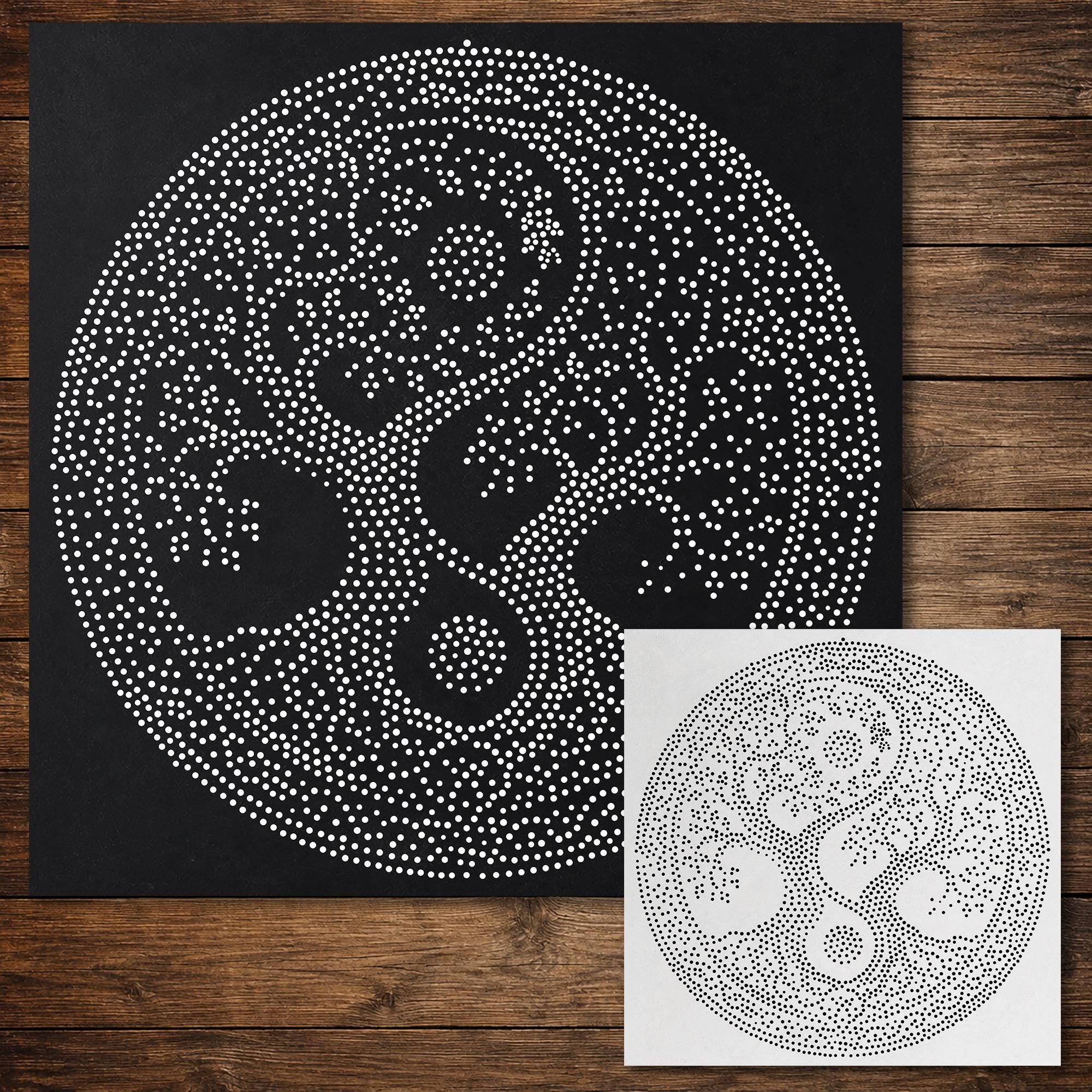 Intricate Yin Yang Tree Medallion Stipple Art Stencil | Realistic Mylar Wall Art, Crafts (Large - 300mm / 12" approx)