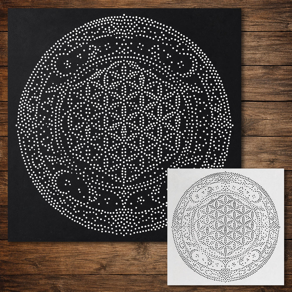 Sacred Geometry Flower Medallion Stipple Art Stencil | Realistic Mylar Wall Art, Crafts (Large - 300mm / 12" approx)
