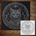 Celestial Cat Medallion Stipple Art Stencil | Realistic Mylar Wall Art, Crafts (Large - 300mm / 12" approx)