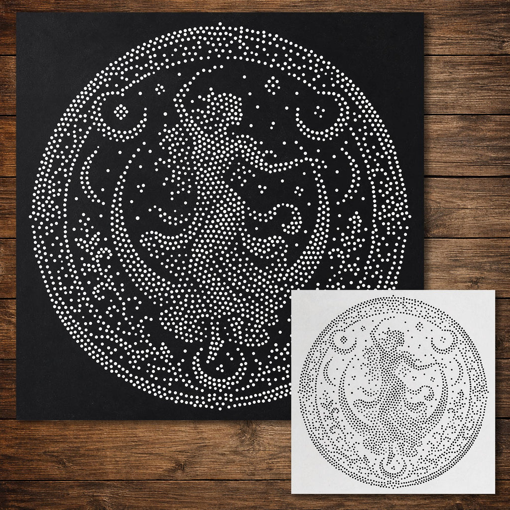 Dancing Woman Medallion Stipple Art Stencil | Realistic Mylar Wall Art, Crafts (Large - 300mm / 12" approx)