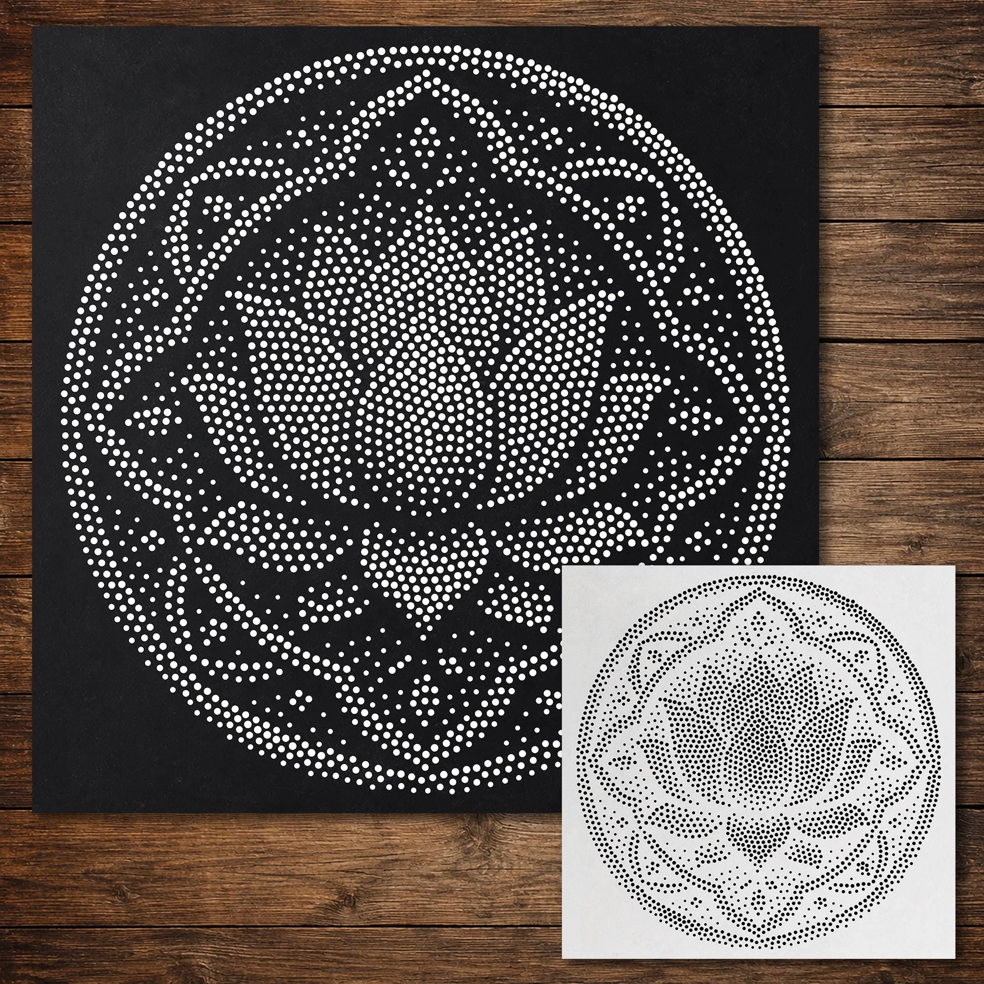 Lotus Flower Mandala Stipple Art Stencil | Realistic Mylar Wall Art, Crafts (Large - 300mm / 12" approx)