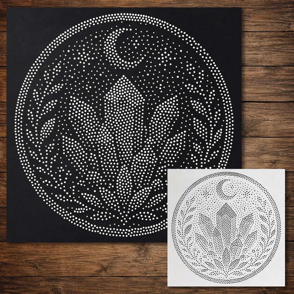 Celestial Crystal Medallion Stipple Art Stencil | Realistic Mylar Wall Art, Crafts (Large - 300mm / 12" approx)