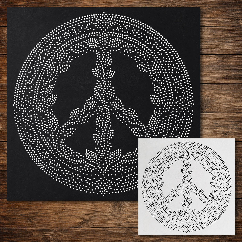 Peace Symbol Medallion Stipple Art Stencil | Realistic Mylar Wall Art, Crafts (Large - 300mm / 12" approx)
