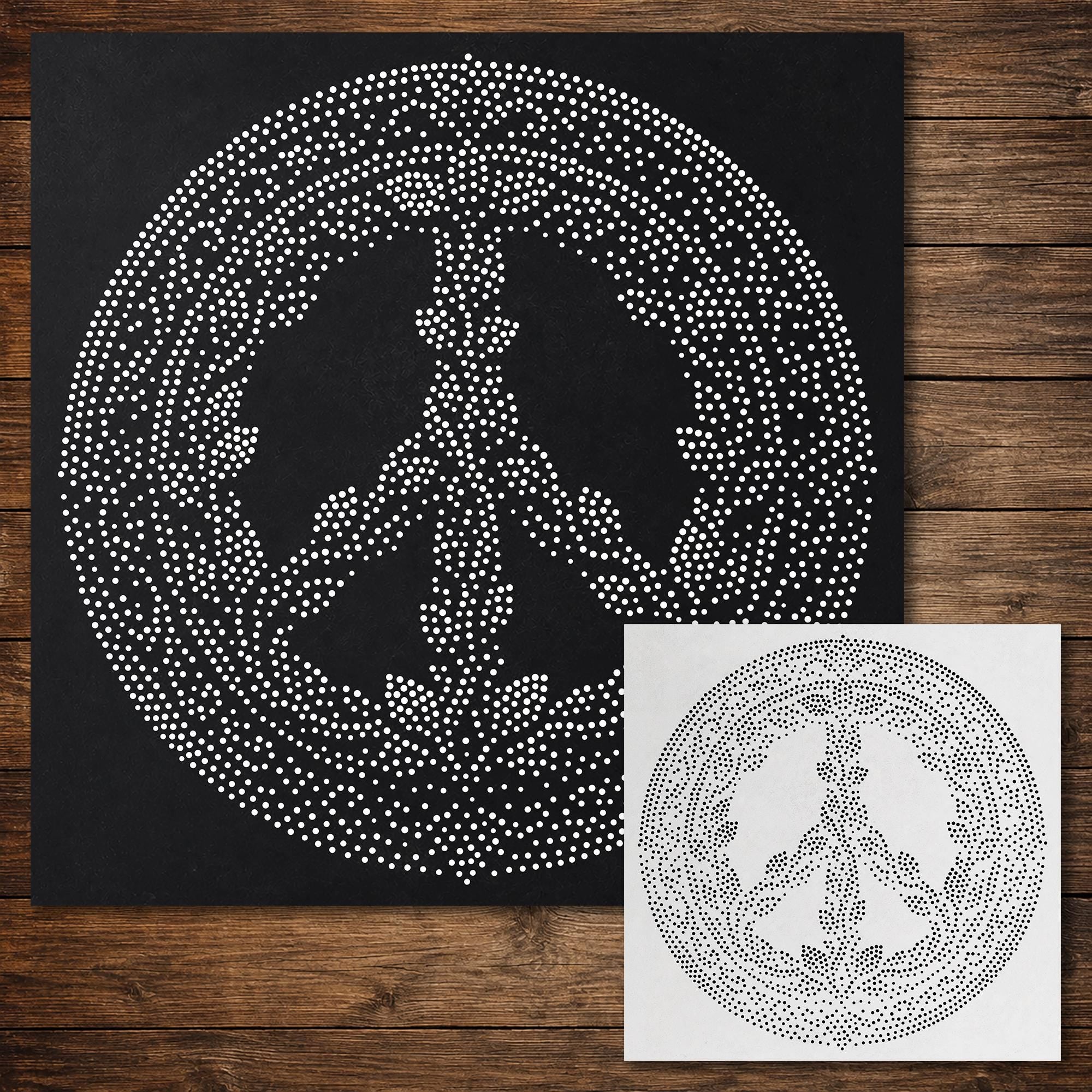 Peace Symbol Medallion Stipple Art Stencil | Realistic Mylar Wall Art, Crafts (Large - 300mm / 12" approx)