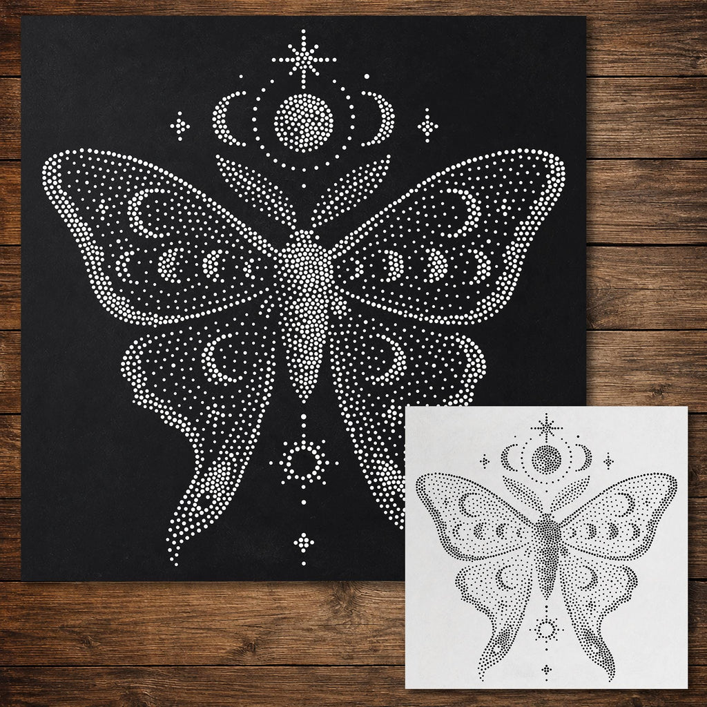 Celestial Moth Stipple Art Stencil | Realistic Mylar Wall Art, Crafts (Large - 300mm / 12" approx)