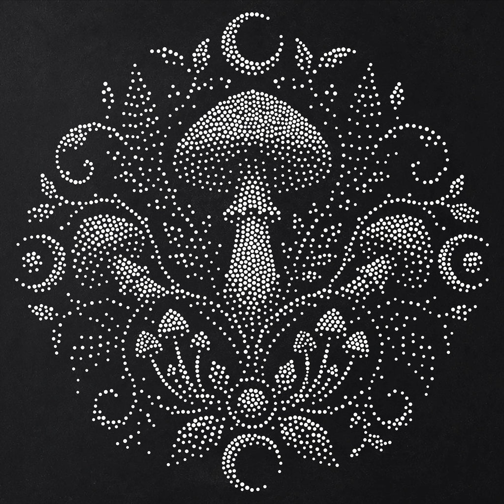 Mushroom Mandala Stipple Art Stencil | Realistic Mylar Wall Art, Crafts (Large - 300mm / 12" approx)