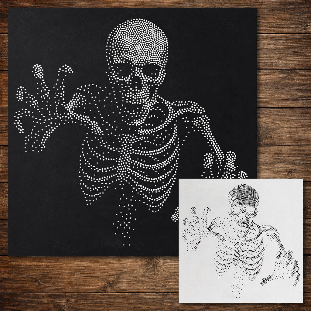 Skeleton Stipple Art Halloween Stencil | Realistic Mylar Wall Art, Crafts (Large - 300mm / 12" approx)
