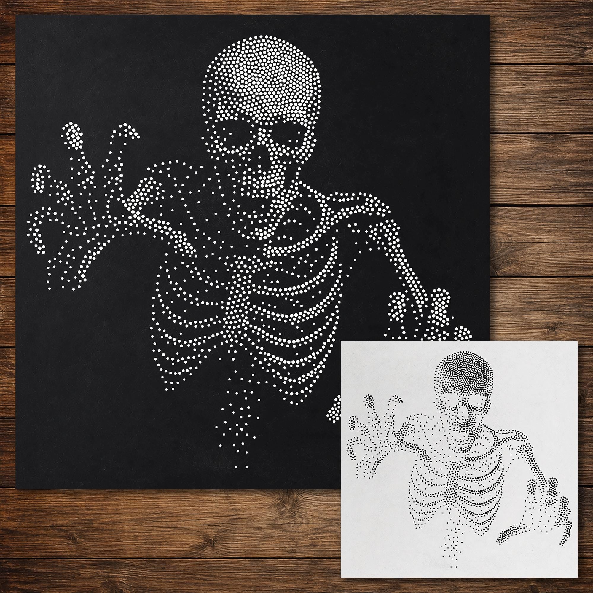 Skeleton Stipple Art Halloween Stencil | Realistic Mylar Wall Art, Crafts (Large - 300mm / 12" approx)