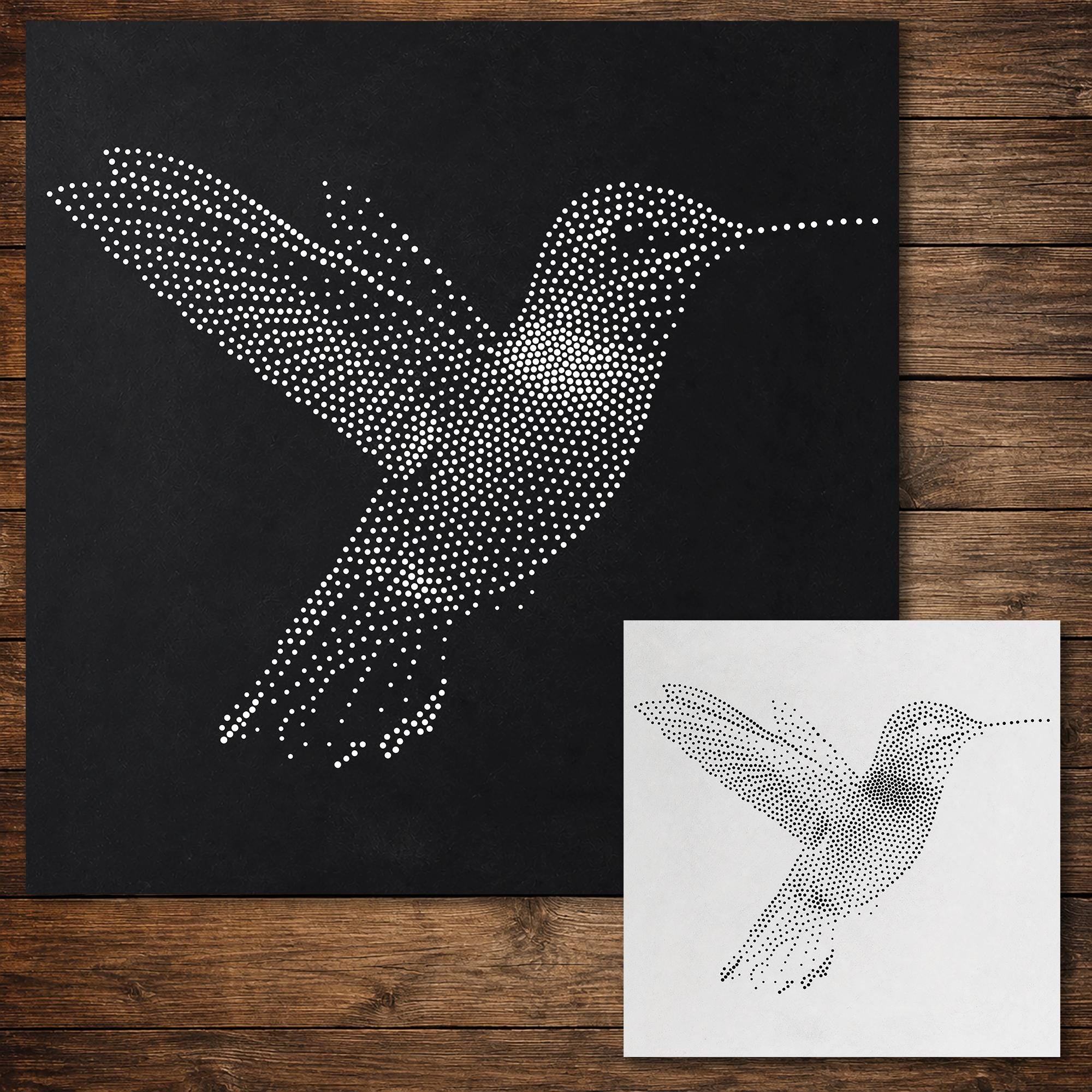 Hummingbird Stipple Art Stencil | Realistic Mylar Wall Art, Crafts (Large - 300mm / 12" approx)