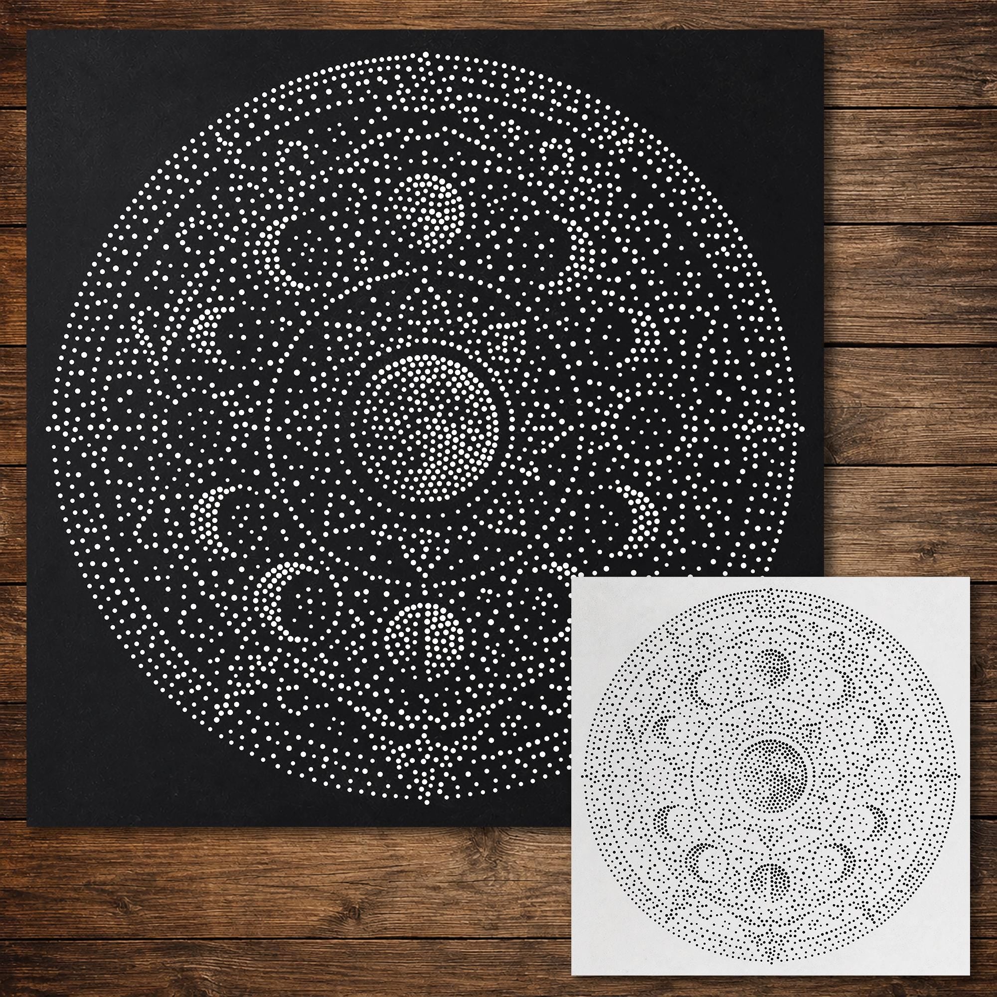 Moon Phases Mandala Stipple Art Stencil | Realistic Mylar Wall Art, Crafts (Large - 300mm / 12" approx)