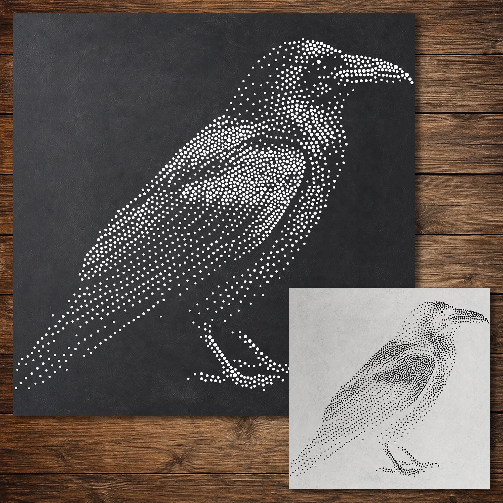 Realistic Raven Stencil | Highly Detailed DIY Mylar Wall Art, Stipple Art Crafts (Large - 300mm / 12" approx)