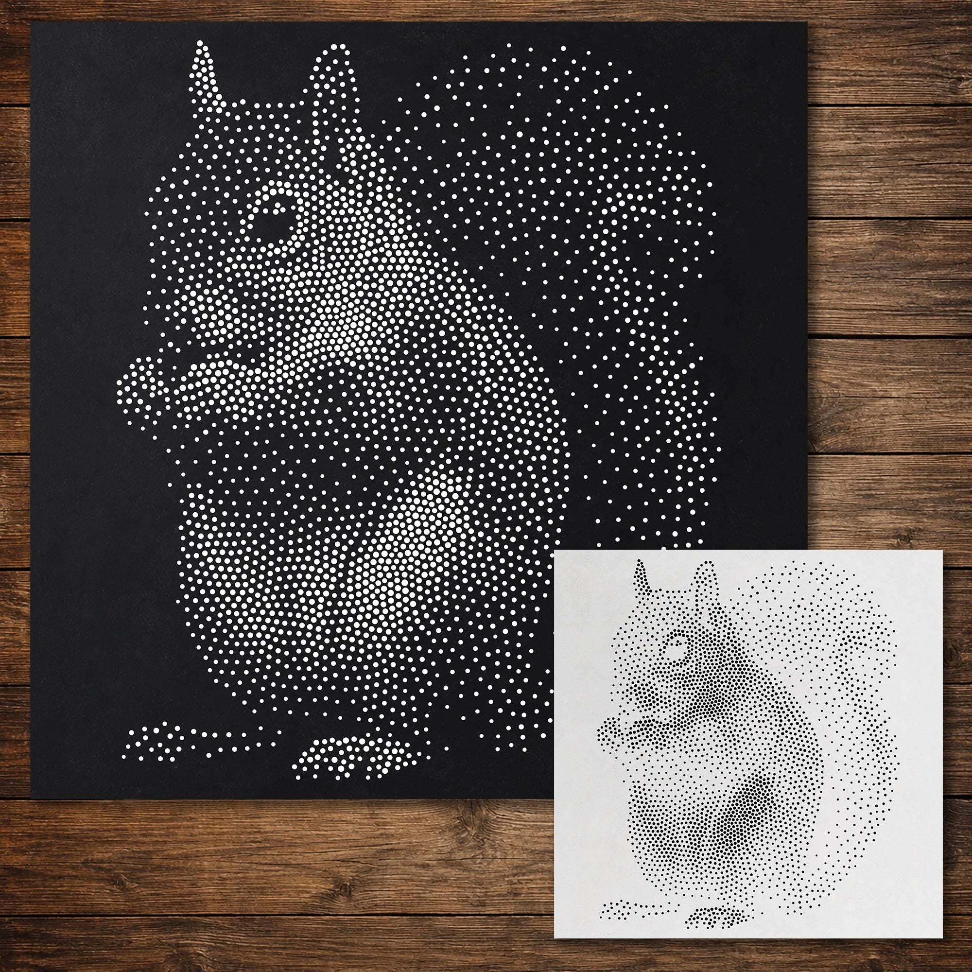 Squirrel Stipple Art Stencil | Realistic Mylar Wall Art, Crafts (Large - 300mm / 12" approx)
