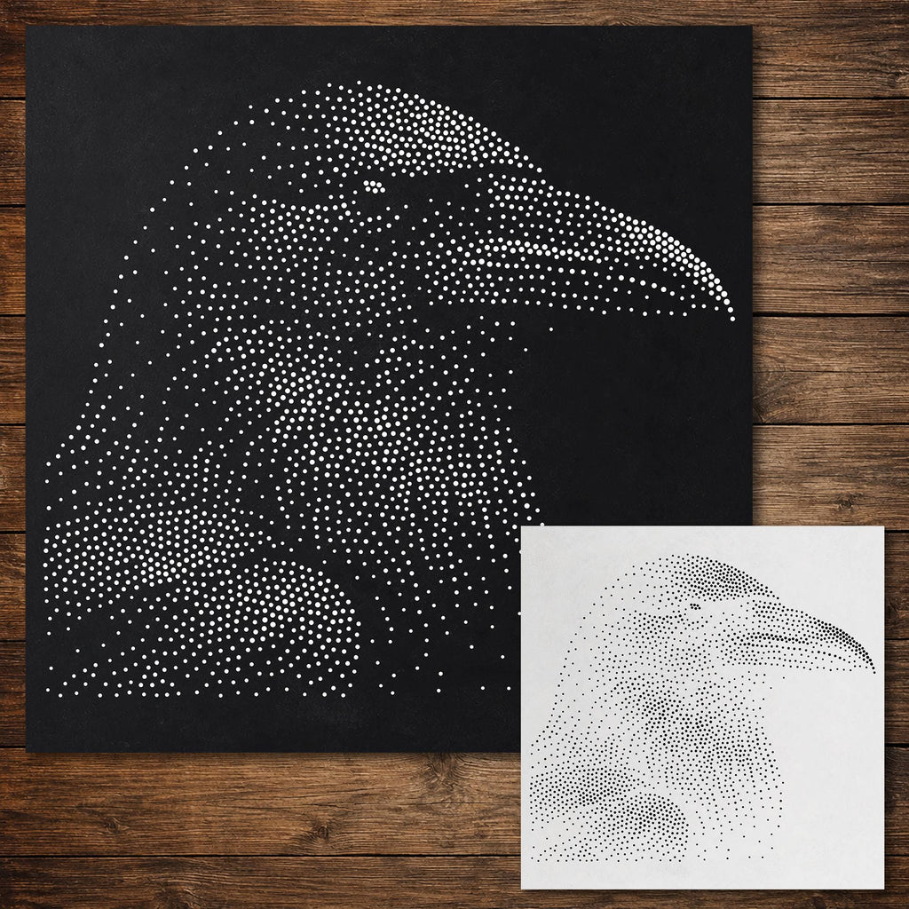 Crow Bird Stipple Art Stencil | Realistic Mylar Wall Art, Crafts (Large - 300mm / 12" approx)