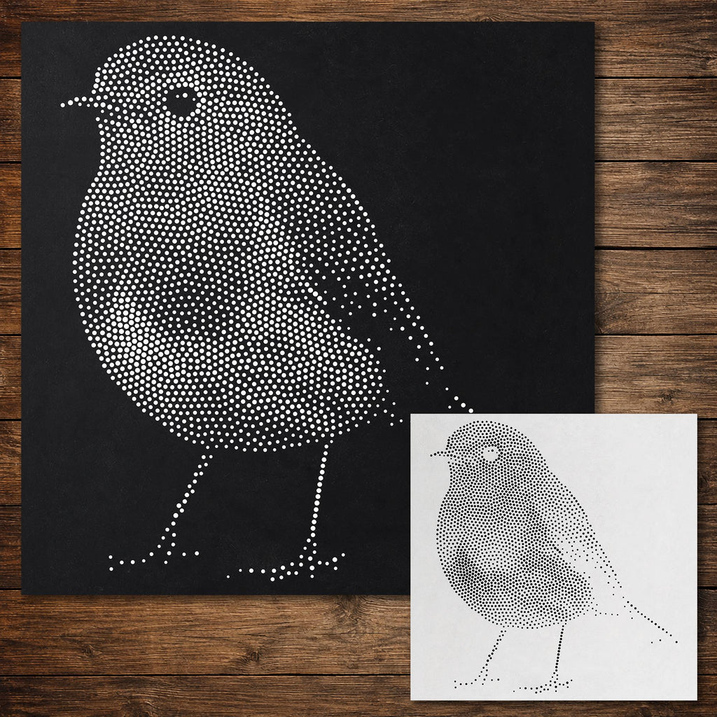 Robin Bird Stipple Art Stencil | Realistic Mylar Wall Art, Crafts (Large - 300mm / 12" approx)