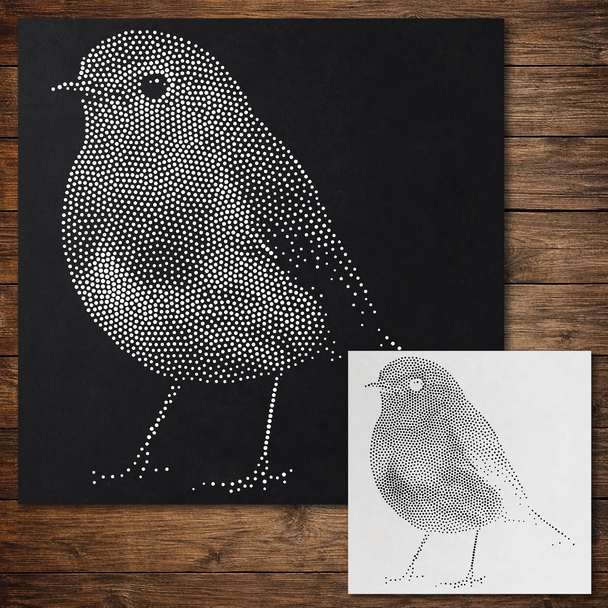 Robin Bird Stipple Art Stencil | Realistic Mylar Wall Art, Crafts (Large - 300mm / 12" approx)