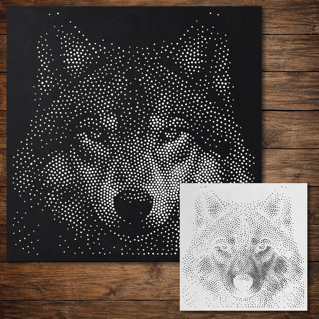 Wolf Head Stipple Art Stencil | Realistic Animal Mylar Craft Stencil (Large - 300mm / 12" approx)