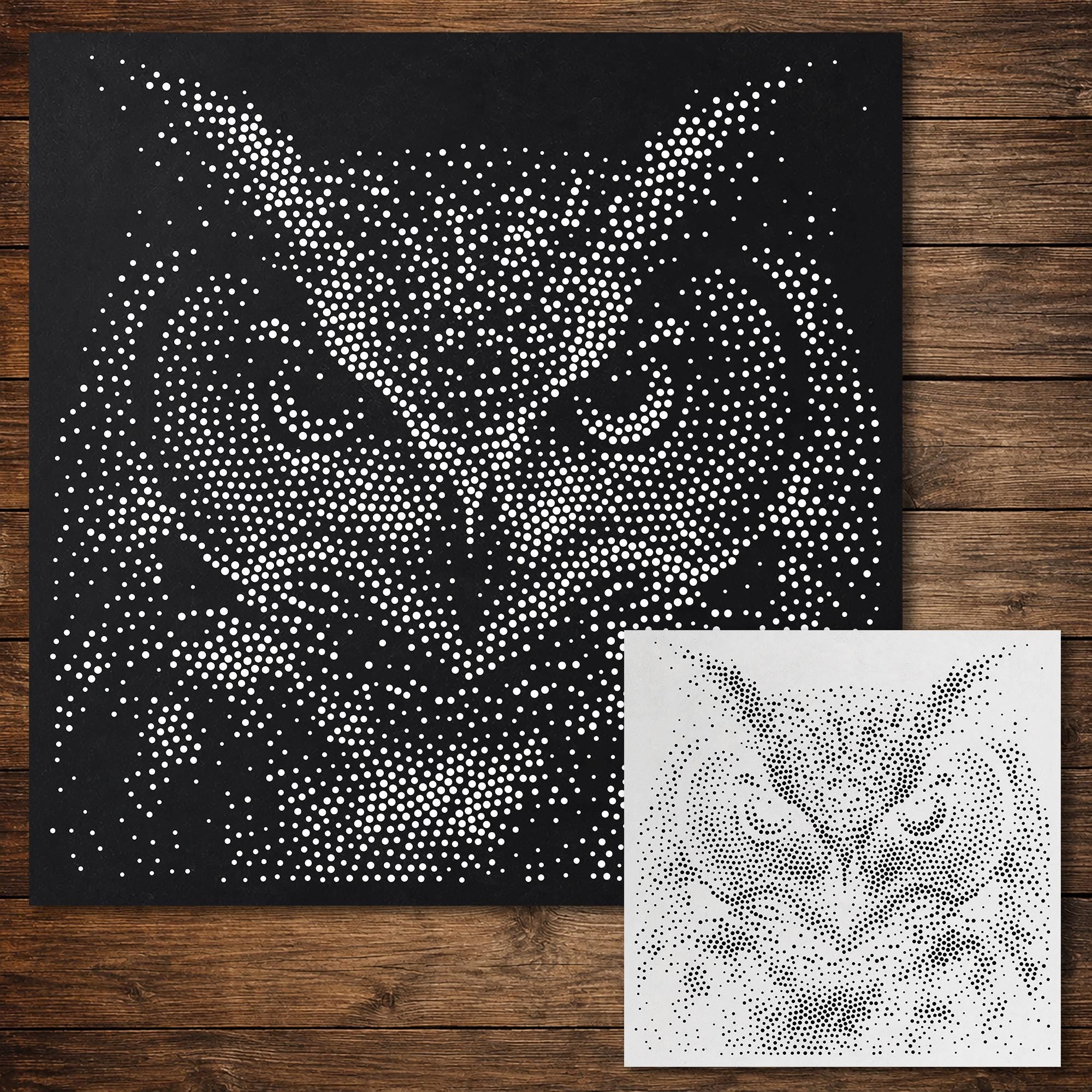 Realistic Owl Head Stipple Art Mylar Stencil | Wildlife Wall Art, Crafts (Large - 300mm / 12" approx)