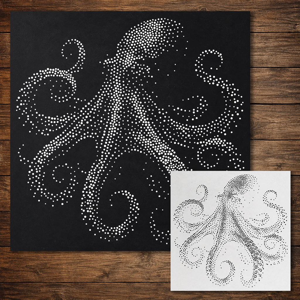 Octopus Stipple Art Stencil | Realistic Mylar Wildlife Wall Art Crafts (Large - 300mm / 12" approx)