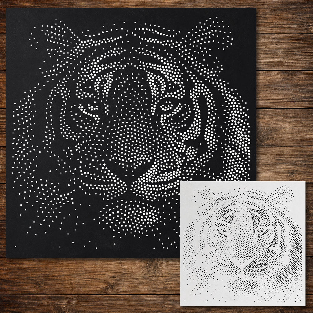 Realistic Tiger Stipple Art Stencil | Reusable Mylar Wall Art, Crafts (Large - 300mm / 12" approx)