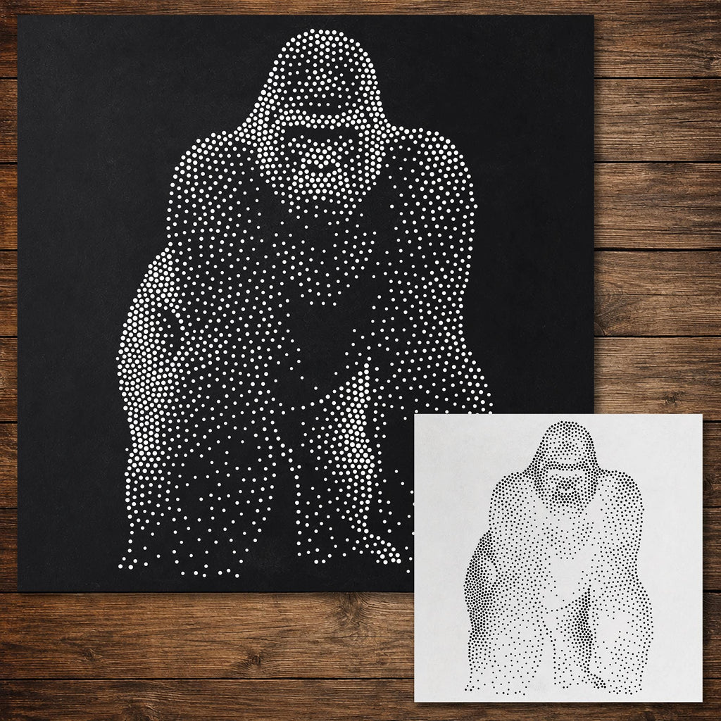 Gorilla Stipple Art Stencil | Realistic Mylar Wildlife Portrait (Large - 300mm / 12" approx)