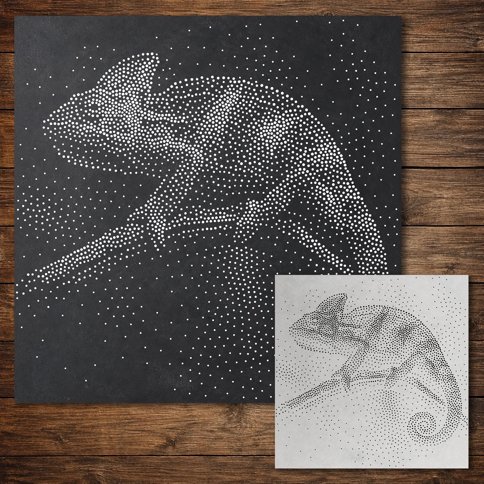 Chameleon Stencil | Realistic Highly Detailed DIY Mylar Wall Art, Stipple Art Crafts (Large - 300mm / 12" approx)