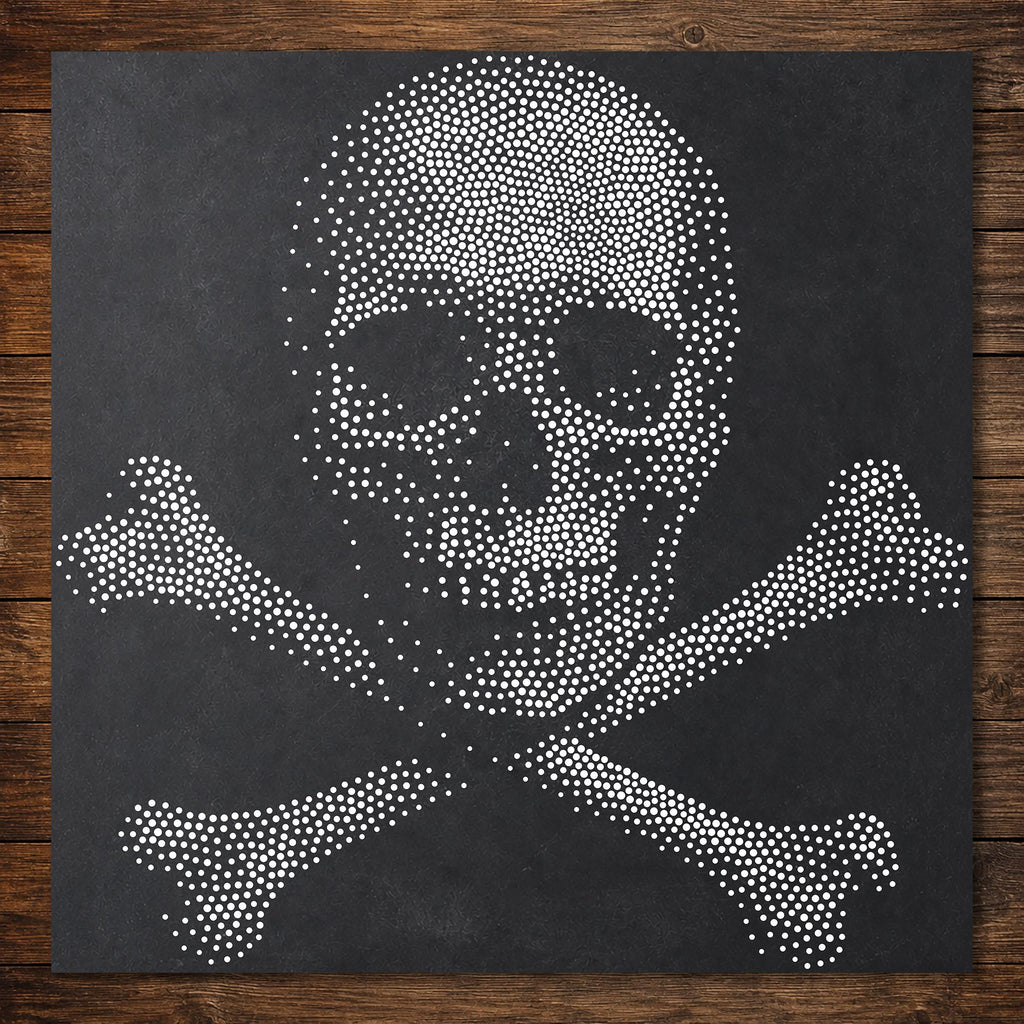 Skull & Crossbones Stencil | Realistic Highly Detailed DIY Mylar Wall Art, Stipple Art Crafts (Large - 300mm / 12" approx)