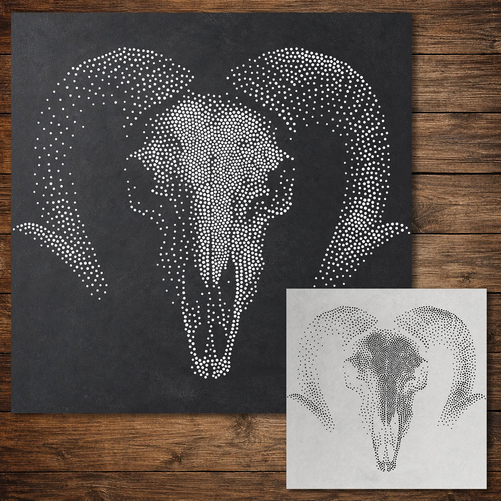 Rams Skull Gothic Stencil | Realistic Highly Detailed DIY Mylar Wall Art, Stipple Art Crafts (Large - 300mm / 12" approx)