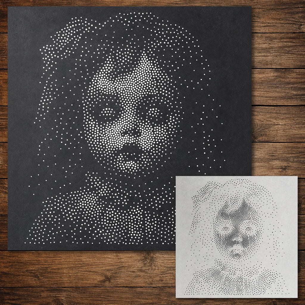 Possessed Doll Halloween Stencil | Realistic Mylar Stipple Wall Art, Crafts (Large - 300mm / 12" approx)