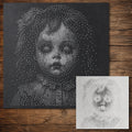 Possessed Doll Halloween Stencil | Realistic Mylar Stipple Wall Art, Crafts (Large - 300mm / 12" approx)