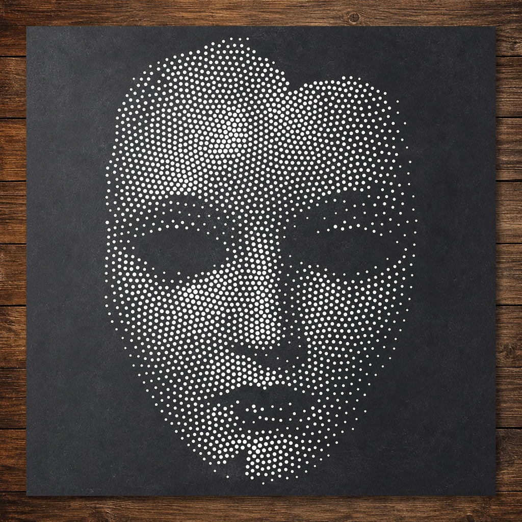 Creepy Porcelain Mask Halloween Stencil | Realistic Mylar Stipple Wall Art, Crafts (Large - 300mm / 12" approx)