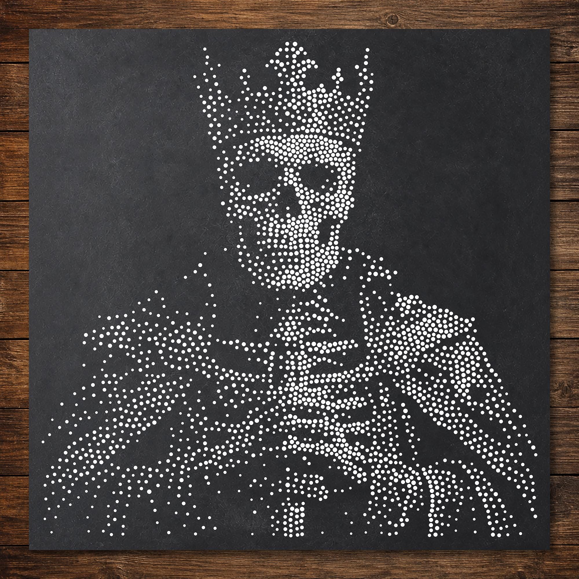Skeletal King Halloween Stencil | Realistic Mylar Stipple Wall Art, Crafts (Large - 300mm / 12" approx)