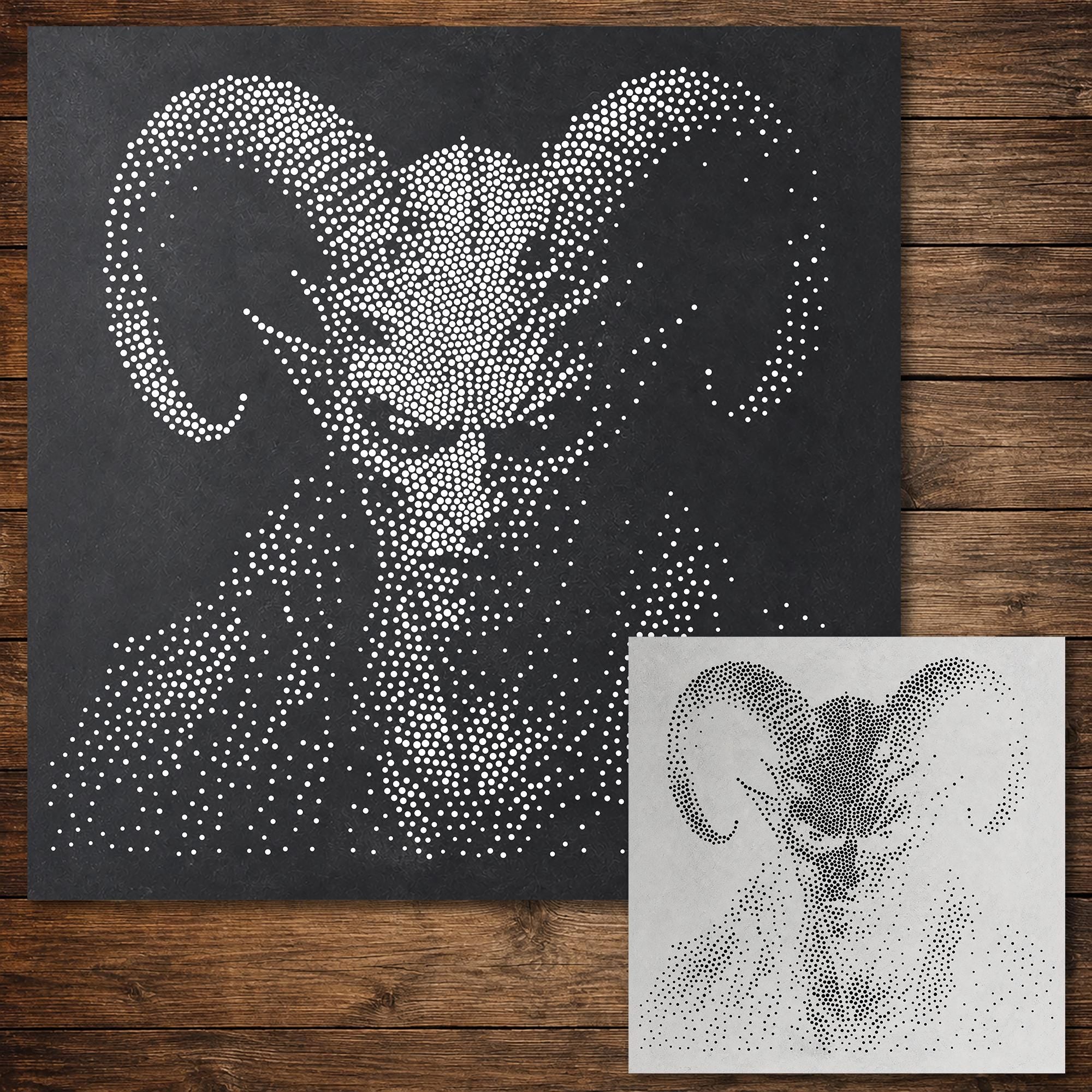 Demon Ram Head Halloween Stencil | Realistic Mylar Stipple Wall Art, Crafts (Large - 300mm / 12" approx)