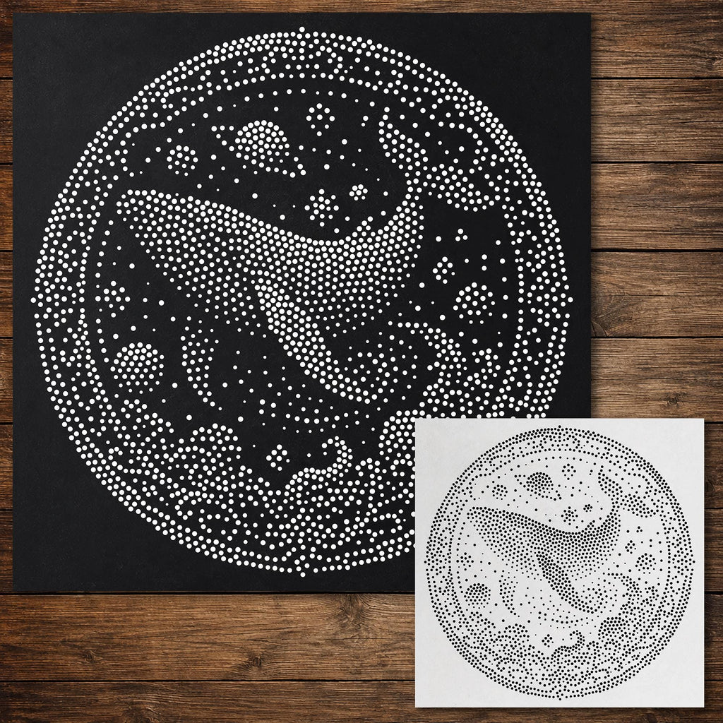 Cosmic Whale Medallion Stipple Art Stencil | Realistic Mylar Wall Art, Crafts (Large - 300mm / 12" approx)