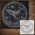 Cosmic Whale Medallion Stipple Art Stencil | Realistic Mylar Wall Art, Crafts (Large - 300mm / 12" approx)