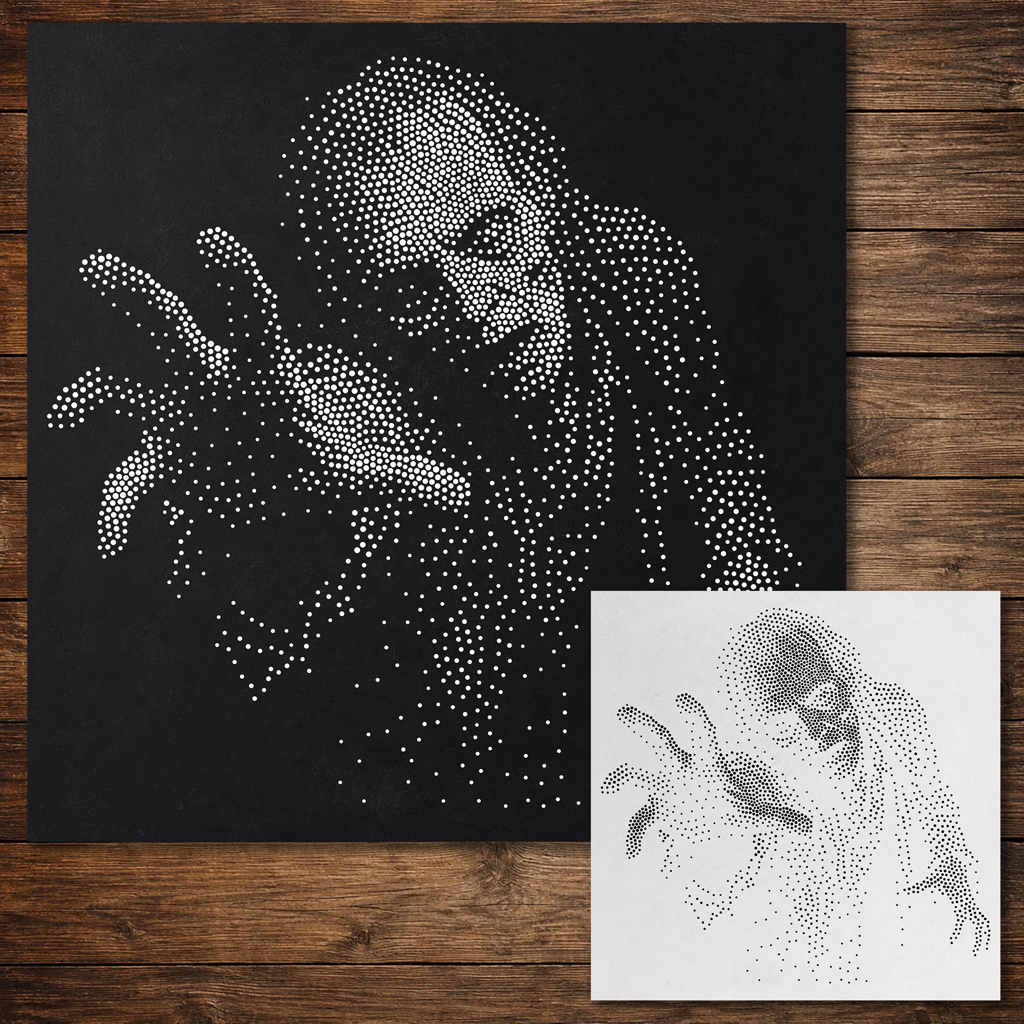 Male Zombie Reaching Forward Stipple Art Halloween Stencil | Realistic Mylar Wall Art, Crafts (Large - 300mm / 12" approx)