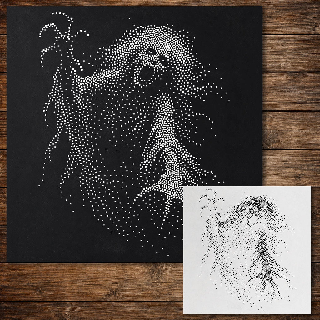Screaming Banshee Ghost Stipple Art Halloween Stencil | Realistic Mylar Wall Art, Crafts (Large - 300mm / 12" approx)