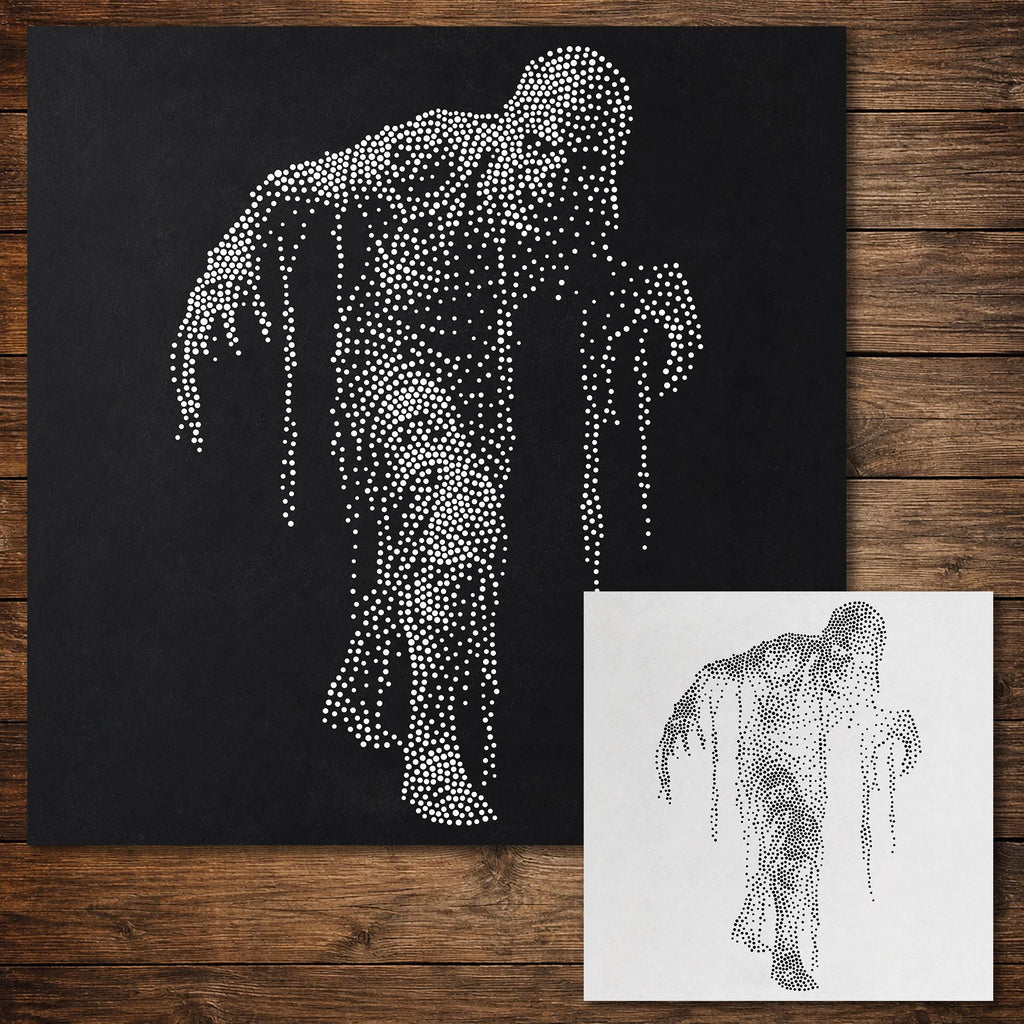 Ancient Mummy Stipple Art Halloween Stencil | Realistic Mylar Wall Art, Crafts (Large - 300mm / 12" approx)