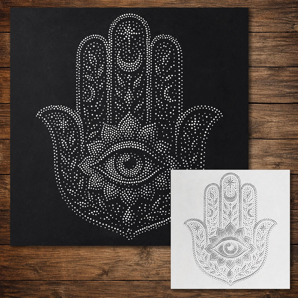 Hamsa Hand Stipple Art Stencil | Realistic Mylar Wall Art, Crafts (Large - 300mm / 12" approx)