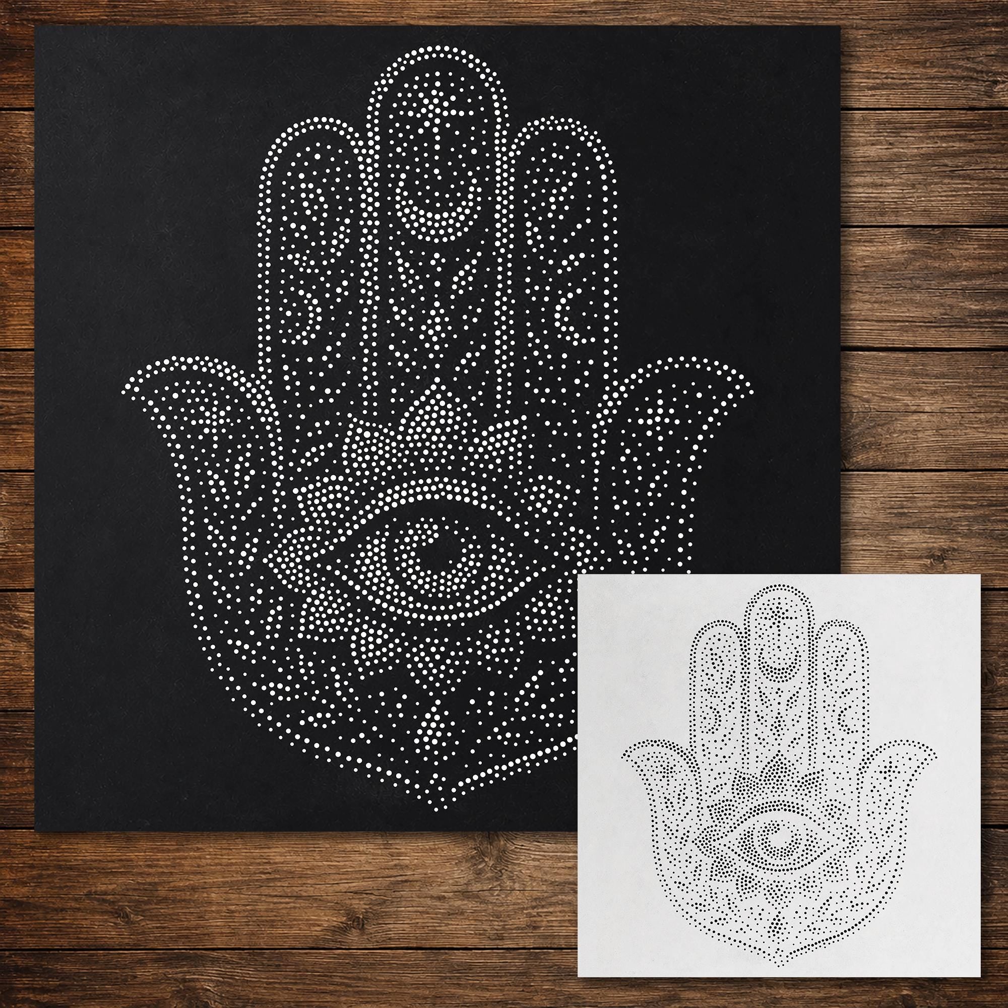 Hamsa Hand Stipple Art Stencil | Realistic Mylar Wall Art, Crafts (Large - 300mm / 12" approx)