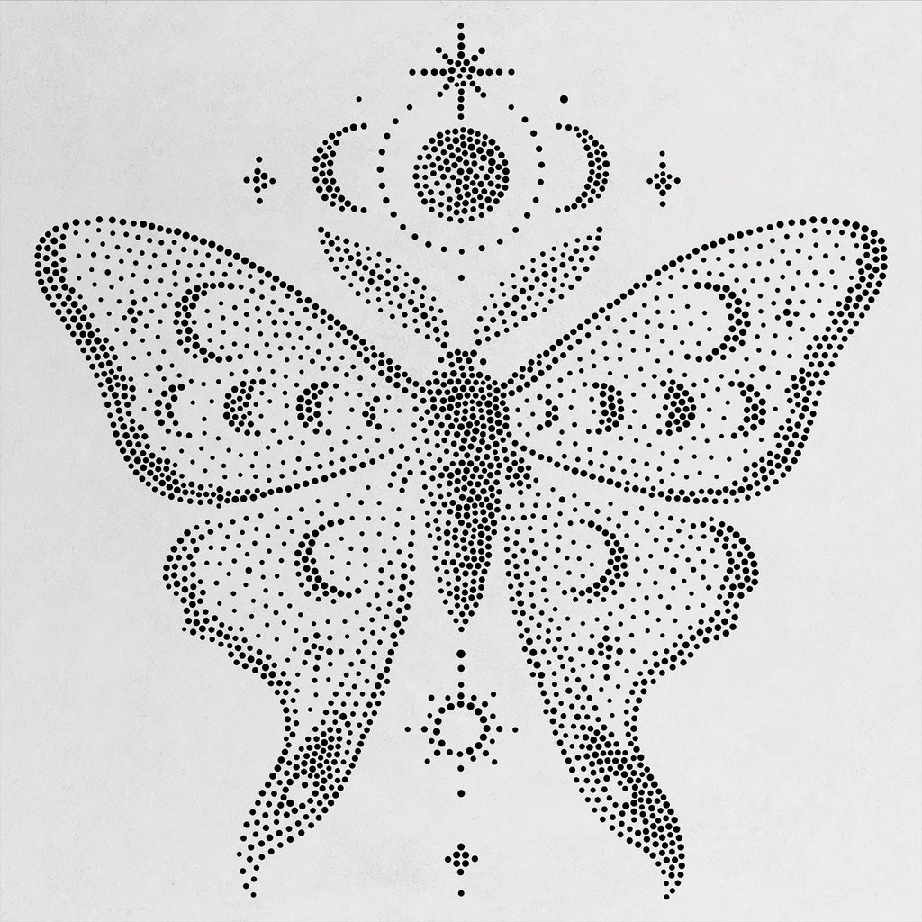Celestial Moth Stipple Art Stencil | Realistic Mylar Wall Art, Crafts (Large - 300mm / 12" approx)