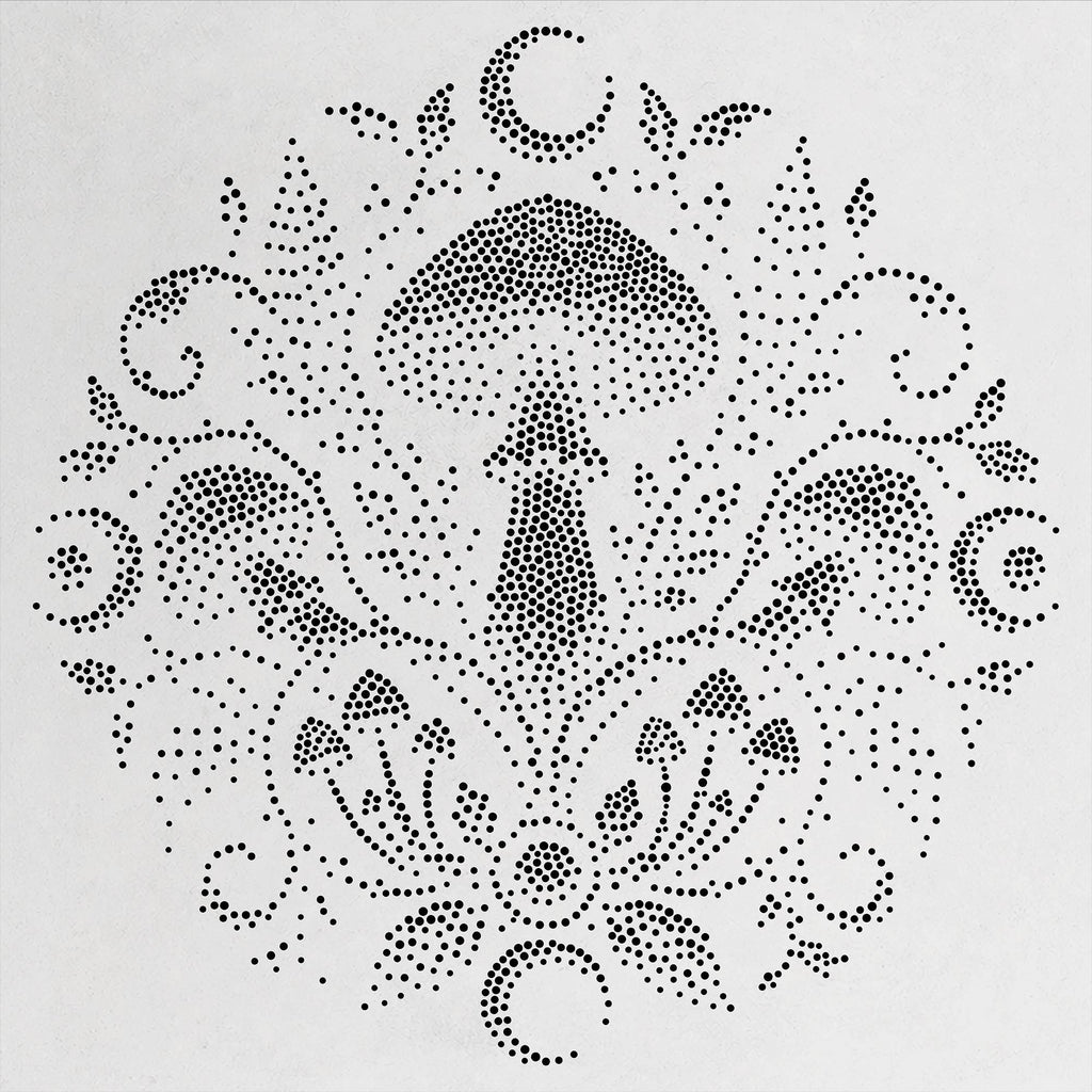 Mushroom Mandala Stipple Art Stencil | Realistic Mylar Wall Art, Crafts (Large - 300mm / 12" approx)