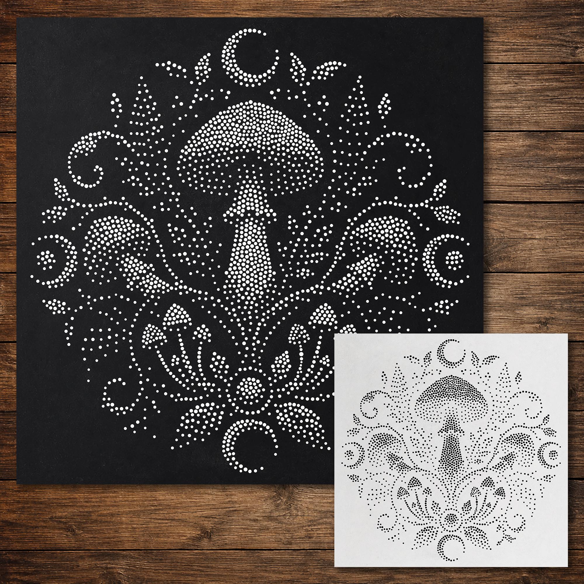 Mushroom Mandala Stipple Art Stencil | Realistic Mylar Wall Art, Crafts (Large - 300mm / 12" approx)