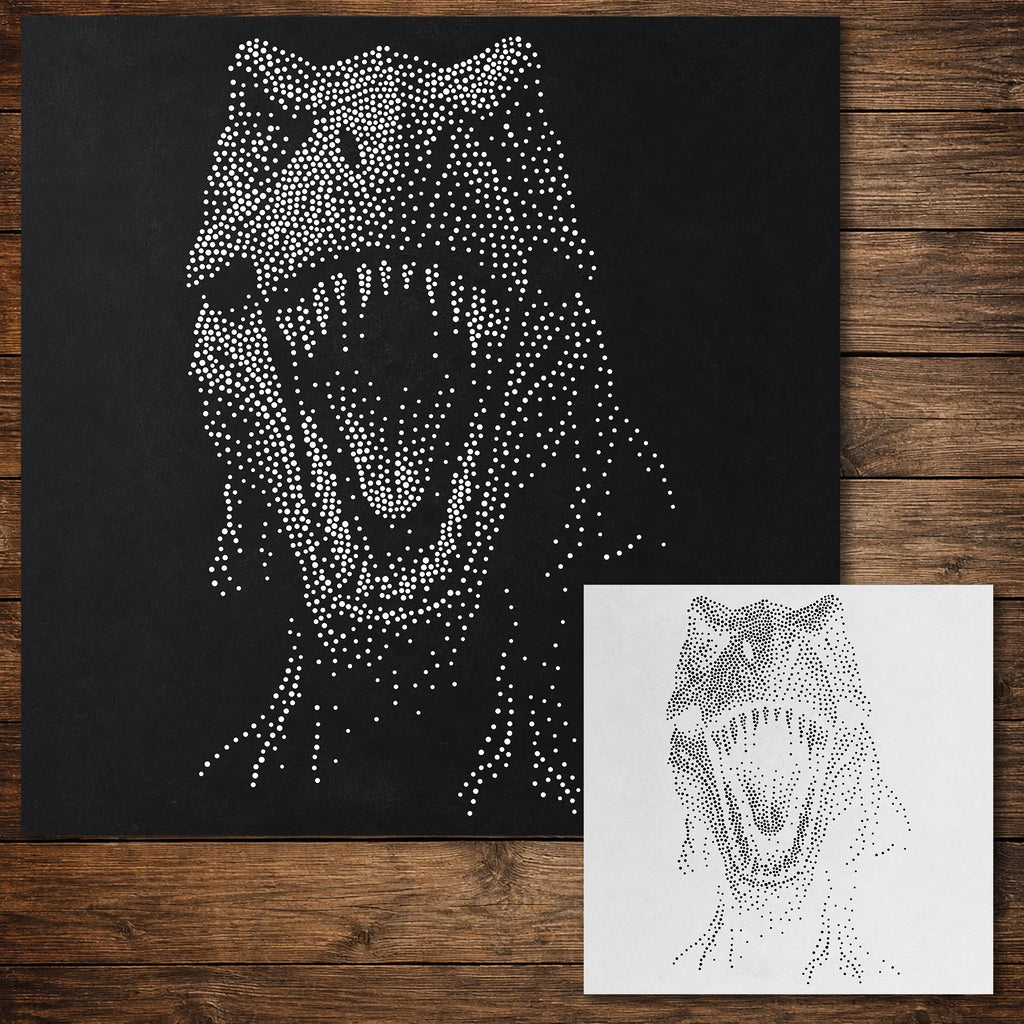 T Rex Dinosaur Stipple Art Stencil | Realistic Mylar Wall Art, Crafts (Large - 300mm / 12" approx)